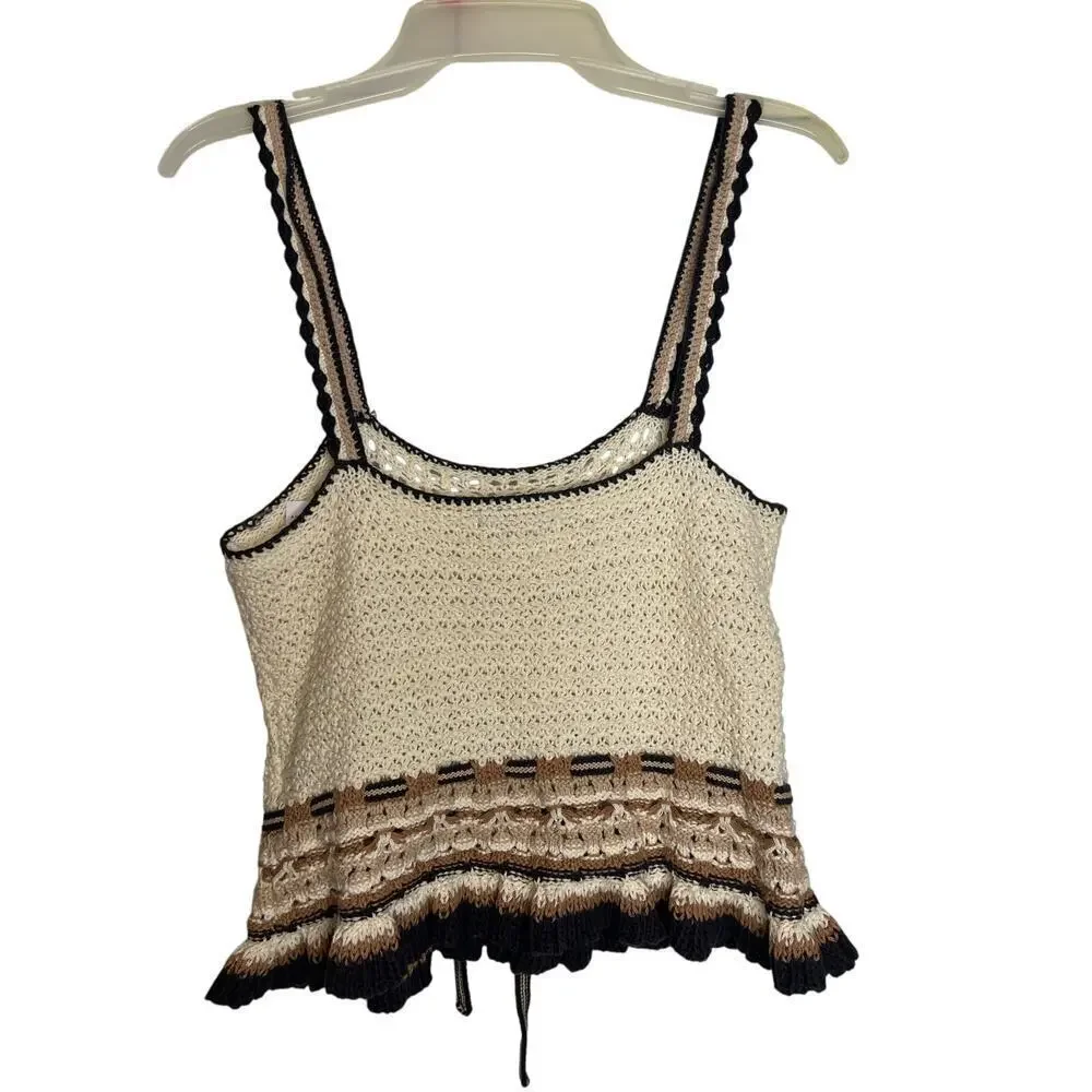 NWT American Eagle Cream Boho Knit Crochet Sleeveless Top Women's Size Small - Picture 3 of 6